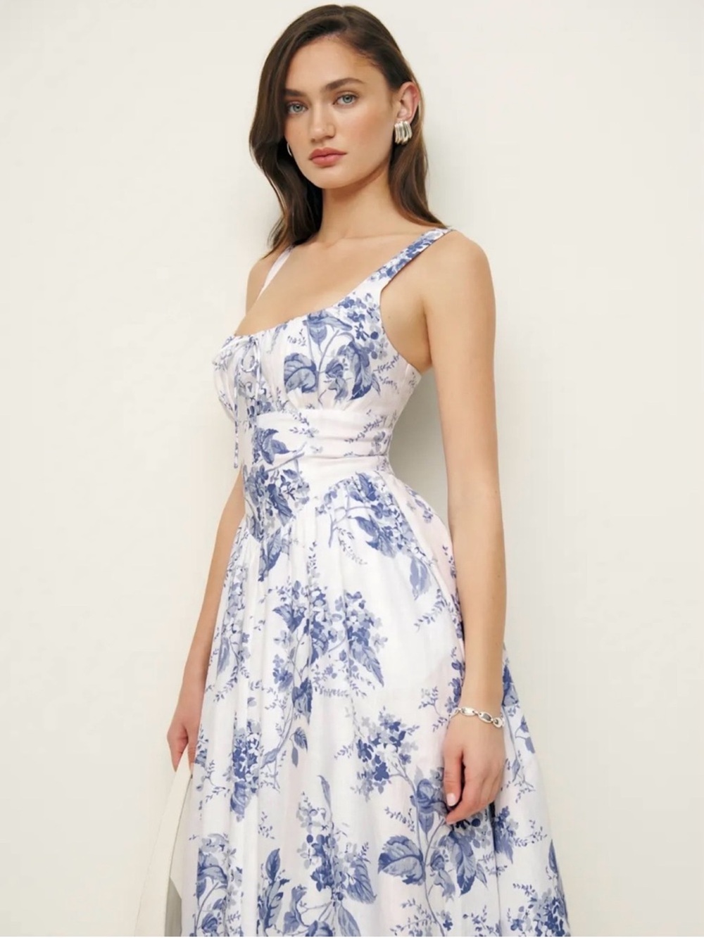 NWOT Reformation Balia Linen Dress Lupine Blue Floral Print - Picture 3 of 14